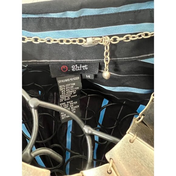 O Shirt Womens Black & Blue Striped Button-Up Shirt Size 14 By Cotton/Polyester - Picture 5 of 12